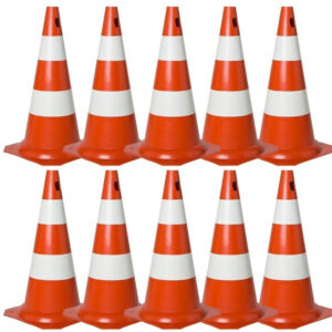 KIT COM 10 CONES LARANJA E BRANCO EM PVC